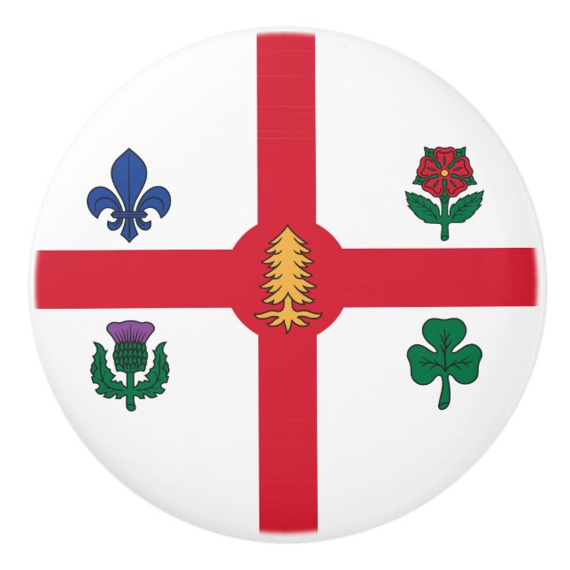 Ceramic knob pull with flag of Montreal, Canada (Front)
