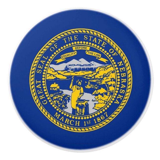 Ceramic knob pull with flag of Nebraska, USA (Front)