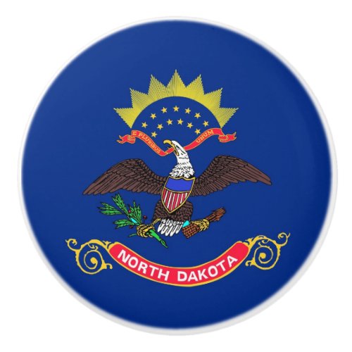 Ceramic knob pull with flag of North Dakota