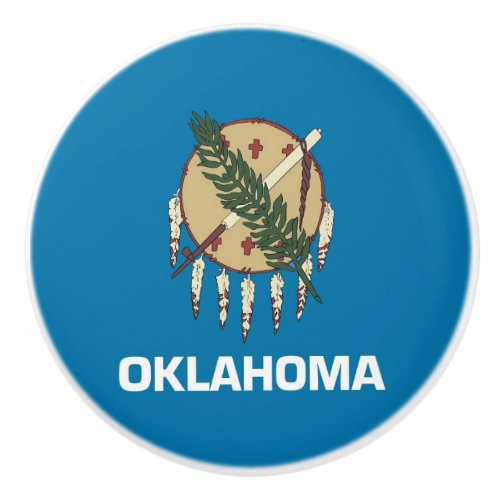 Ceramic knob pull with flag of Oklahoma USA