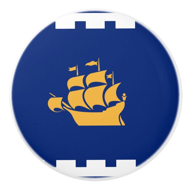 Ceramic knob pull with flag of Quebec City, Canada (Front)