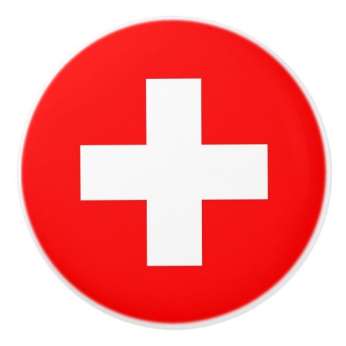 Ceramic knob pull with flag of Switzerland