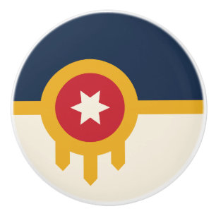 Ceramic knob pull with flag of Tulsa, Oklahoma