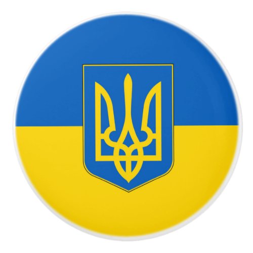 Ceramic knob pull with flag of Ukraine