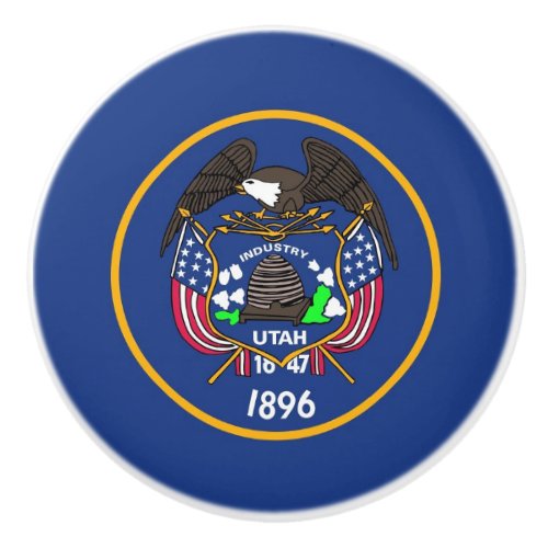 Ceramic knob pull with flag of Utah State USA