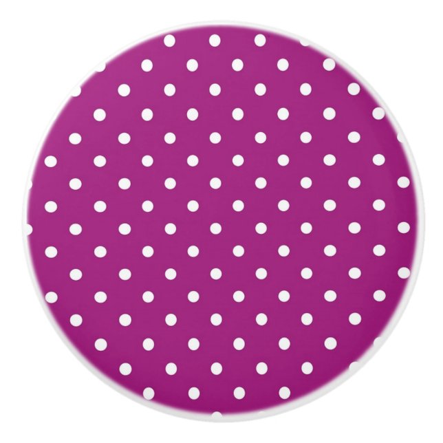 Ceramic Knob/White Polka Dots-Purple Background Knob (Front)