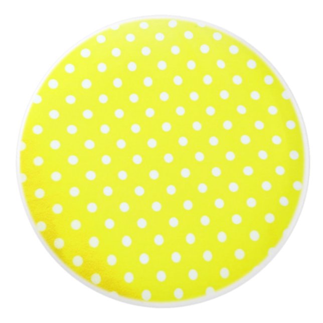 Ceramic Knob/White Polka Dots-Yellow Background Knob (Front)