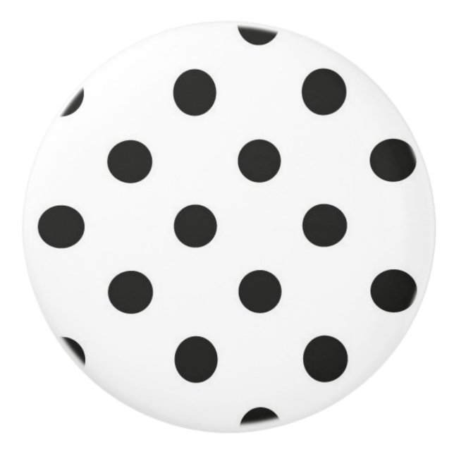 Ceramic Knob - White with Black Polka Dots (Front)