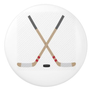 Ceramic Knob with Hockey Sticks and Puck