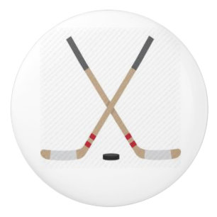 Ceramic Knob with Hockey Sticks and Puck
