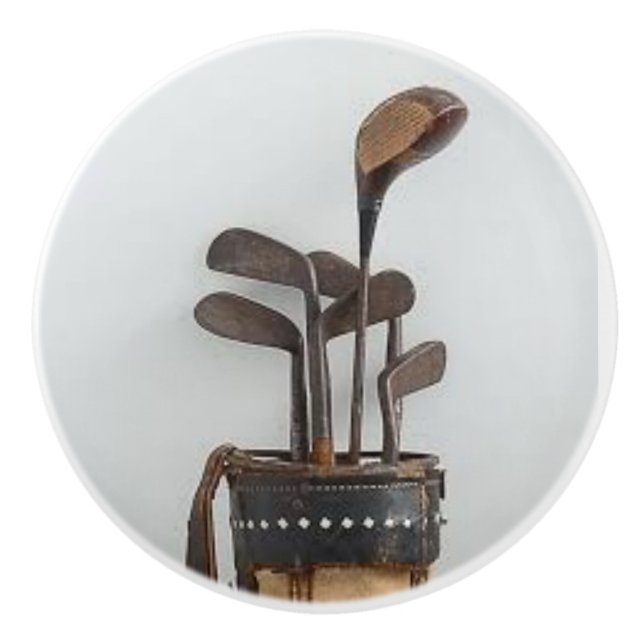 Ceramic Knob with Vintage Golf Bag and Clubs (Front)