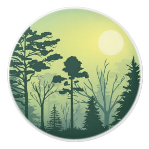 Ceramic Knobs - Green Forest Silhouette