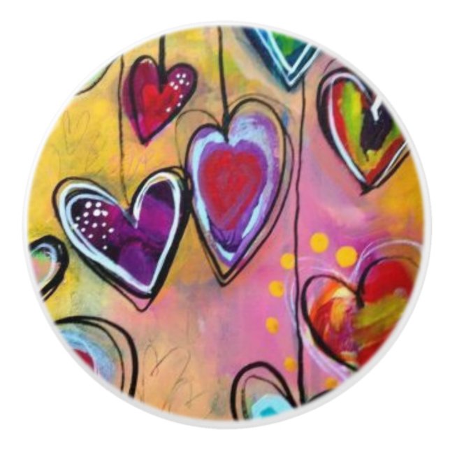 Ceramic Knobs - Multi Coloured Hearts Design 3 (Front)