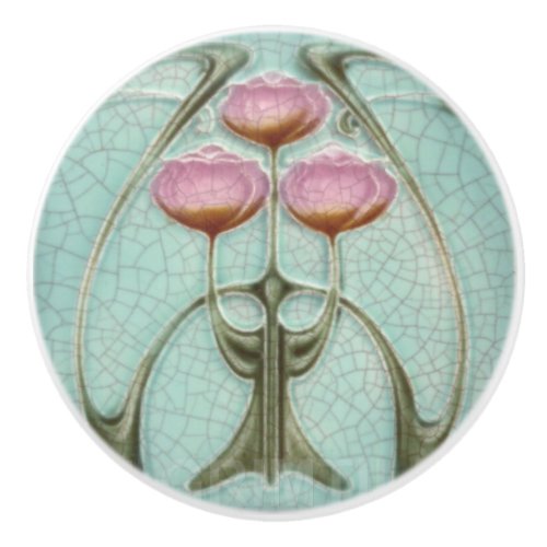 Ceramic Knobs _ Pink Peonies Art Nouveau