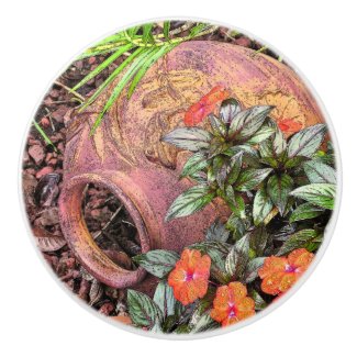 CERAMIC KNOBS/TERRA COTTA VASE IN GARDEN