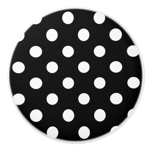 Ceramic Knobs _  White Polka Dots Blk Background