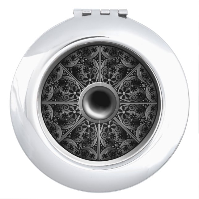 Ceramic Lace Black Compact Mirror (Front)