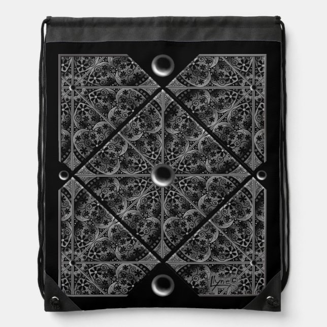 Ceramic Lace black Drawstring Bag (Front)