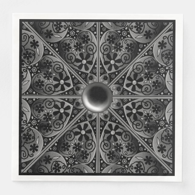 Ceramic Lace Black Paper Dinner Napkins (Front)