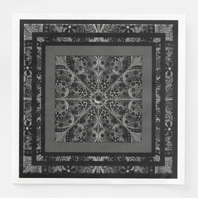 Ceramic Lace Black Paper Dinner Napkins (Front)