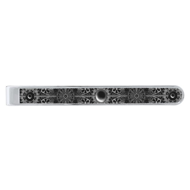 Ceramic Lace Black Silver Finish Tie Bar (Front)