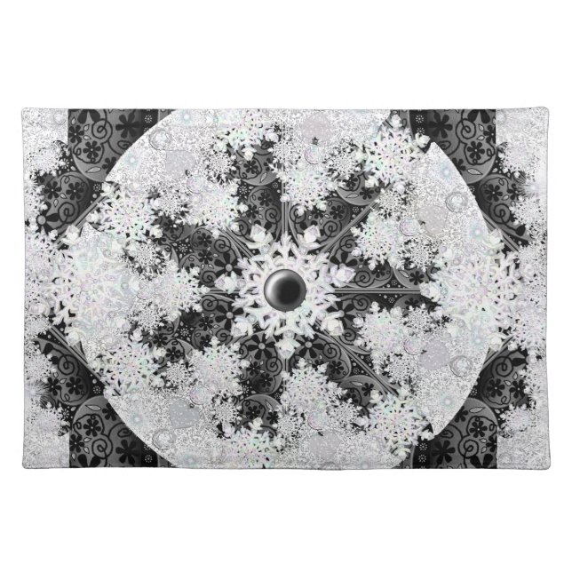 Ceramic lace black & snowflake cloth placemat (Front)