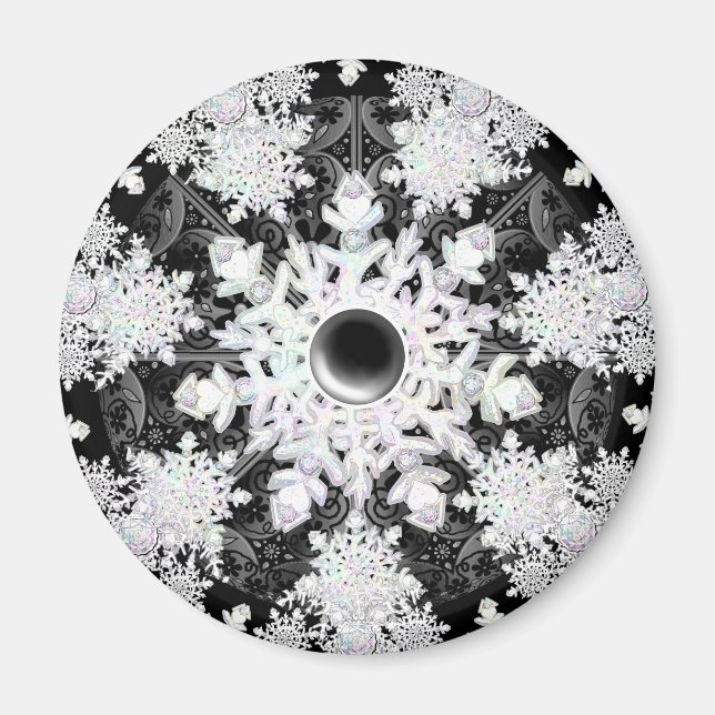Ceramic Lace Black & snowflake Magnet (Front)