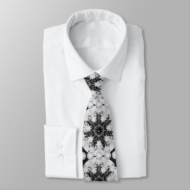 Ceramic lace black & snowflake neck tie (Tied)