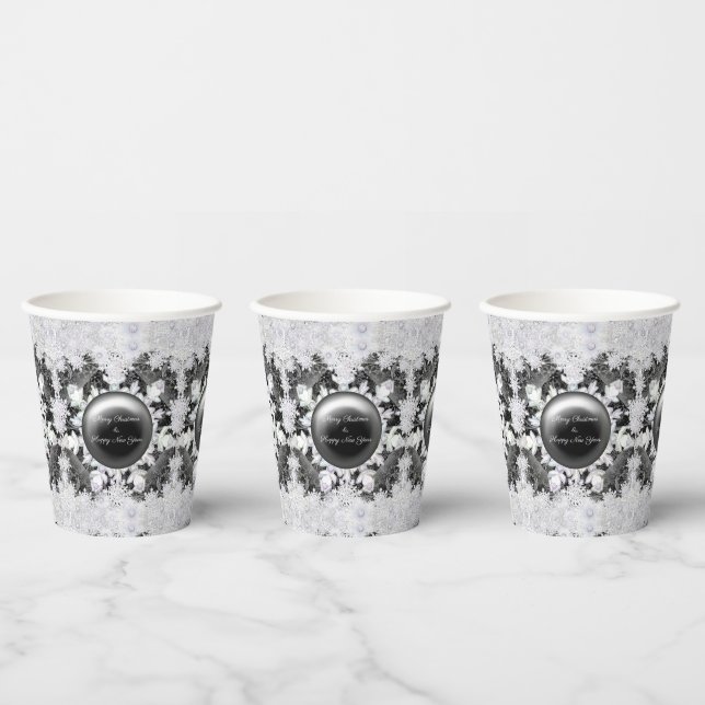 Ceramic lace black & snowflake paper cups (Multi)