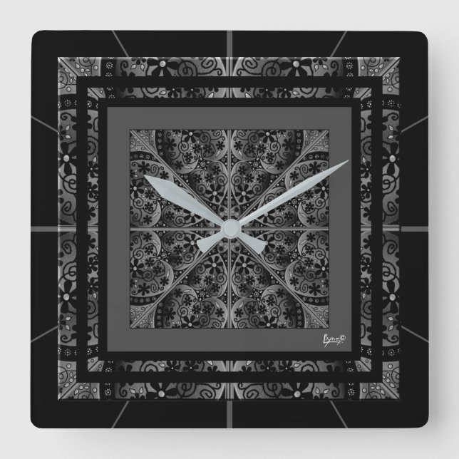 Ceramic Lace Black Square Wall Clock (Front)