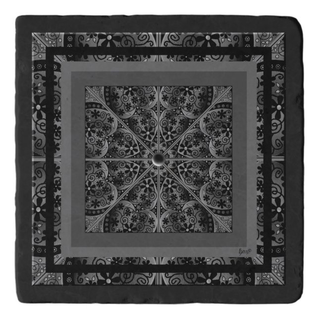 Ceramic lace Black Trivet (Front)