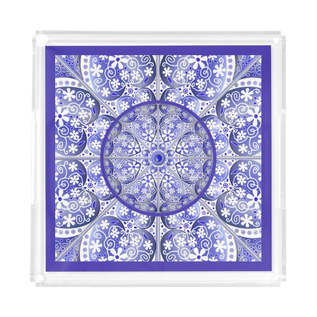 Ceramic Lace Blue of Greece Acrylic Tray (Front)