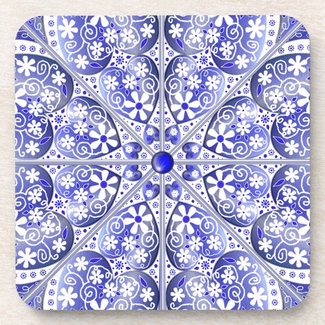 Ceramic Lace Blue of Greece Beverage Coaster (Front)
