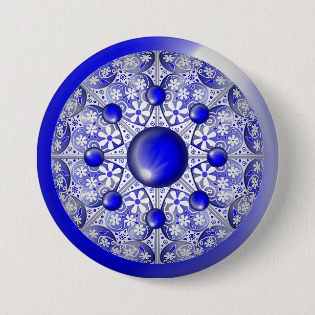 Ceramic Lace Blue of Greece Button (Front)