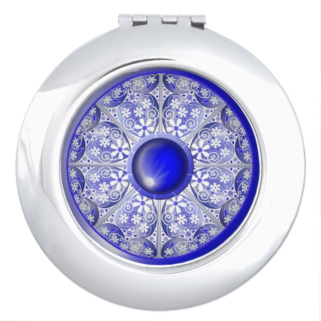 Ceramic Lace Blue of Greece Compact Mirror (Front)