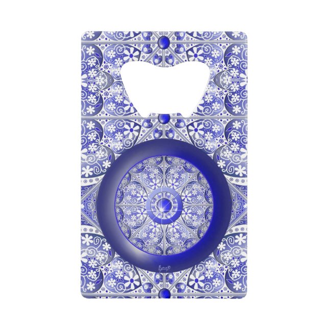Ceramic Lace Blue of Greece Credit Card Bottle Opener (Front)