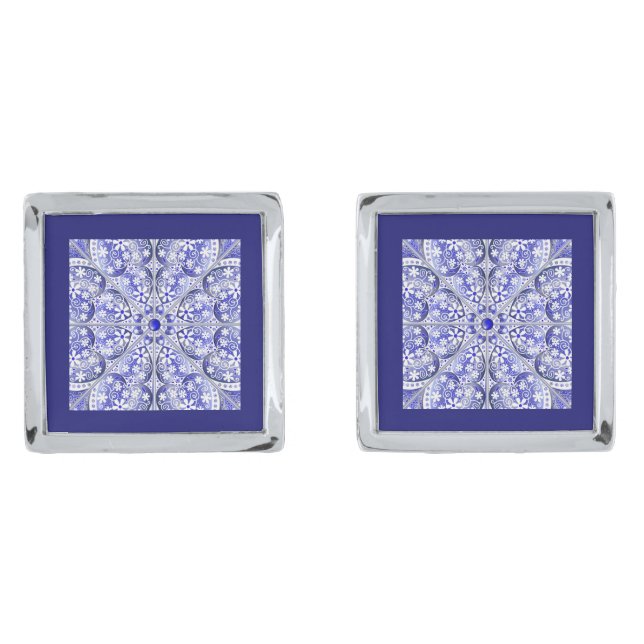 Ceramic Lace Blue of Greece Cufflinks (Front)
