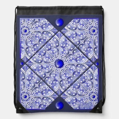 Ceramic Lace Blue of Greece Drawstring Bag