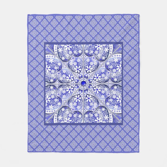 Ceramic Lace Blue of Greece Fleece Blanket (Front)