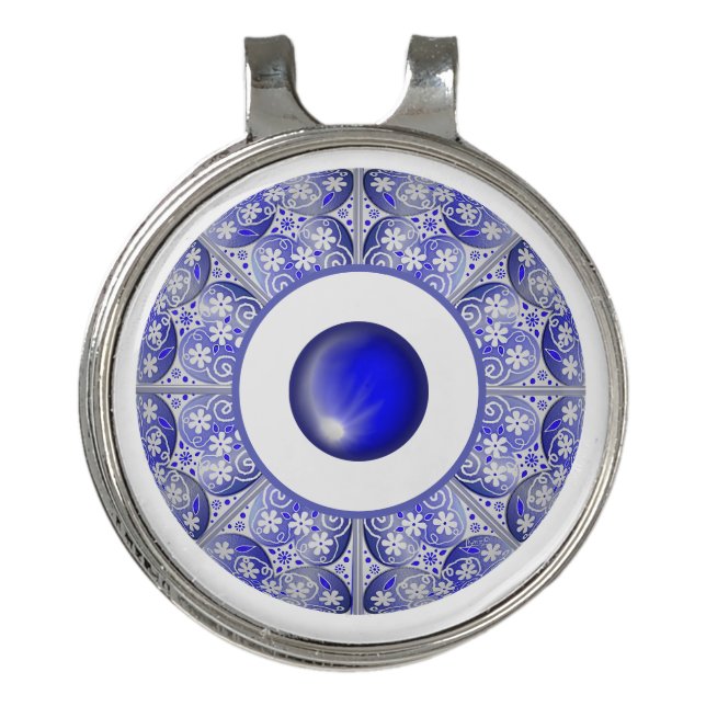 ceramic lace Blue of Greece Golf Hat Clip (Front)