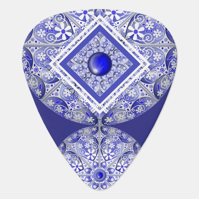 ceramic lace Blue of Greece Guitar Pick (Front)