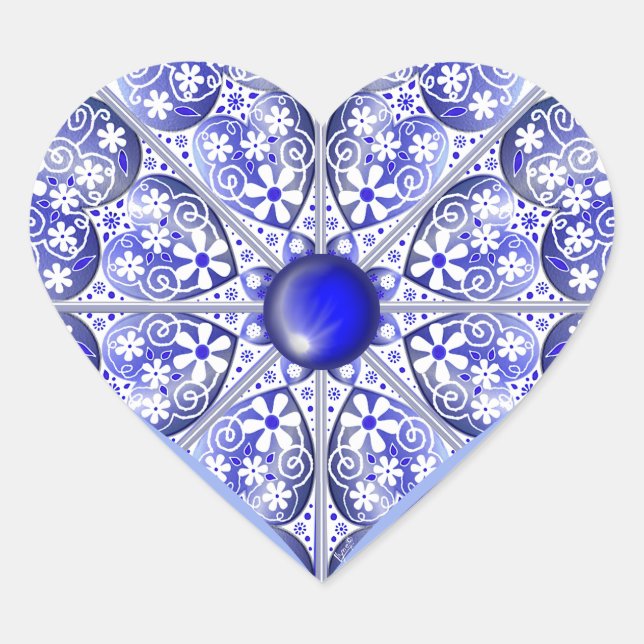 Ceramic Lace Blue of Greece Heart Sticker (Front)
