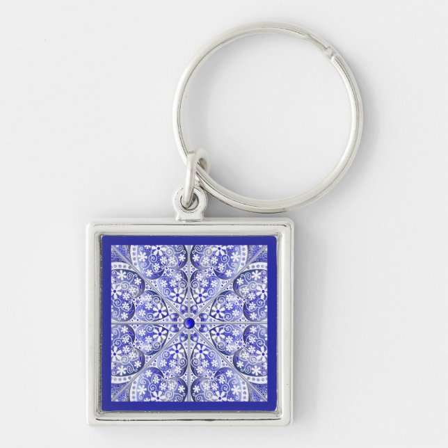 Ceramic Lace Blue of Greece Keychain (Front)