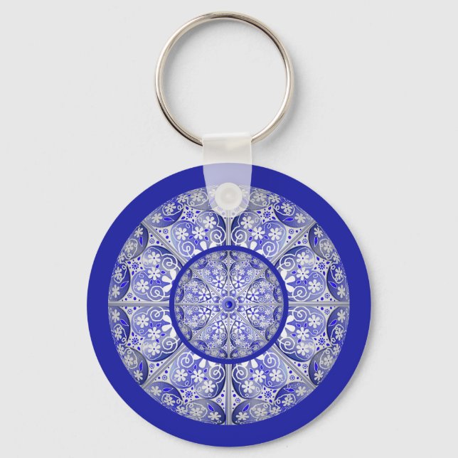 Ceramic Lace Blue of Greece Keychain (Front)
