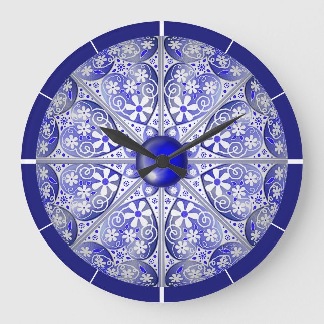 Ceramic Lace Blue of Greece Large Clock (Front)