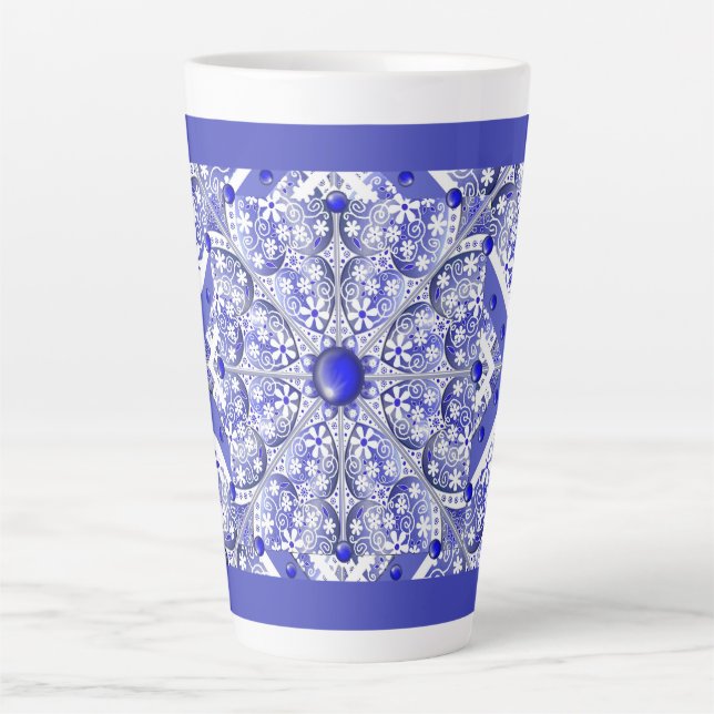 Ceramic lace Blue of Greece Latte Mug (Front)
