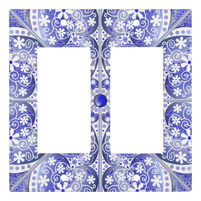 Ceramic Lace Blue of Greece Light Switch Cover (Front)