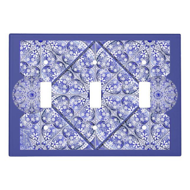Ceramic Lace Blue of Greece Light Switch Cover (Front)