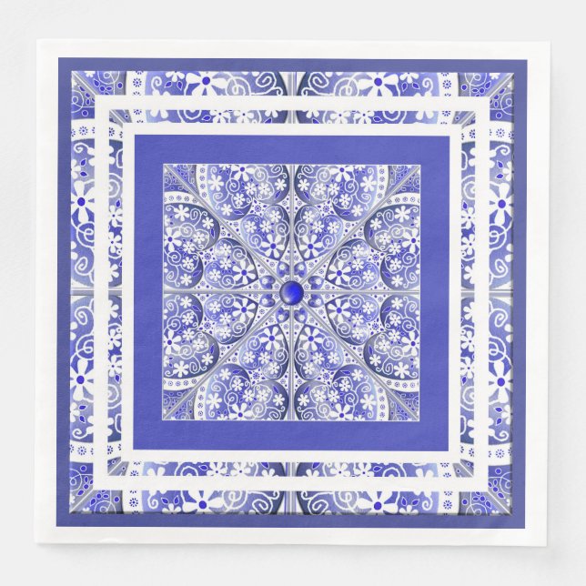 Ceramic Lace Blue of Greece Paper Dinner Napkins (Front)