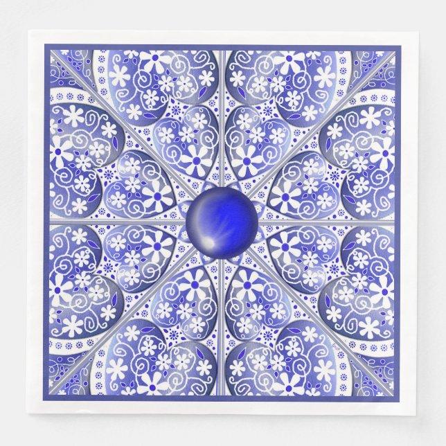 Ceramic Lace Blue of Greece Paper Dinner Napkins (Front)